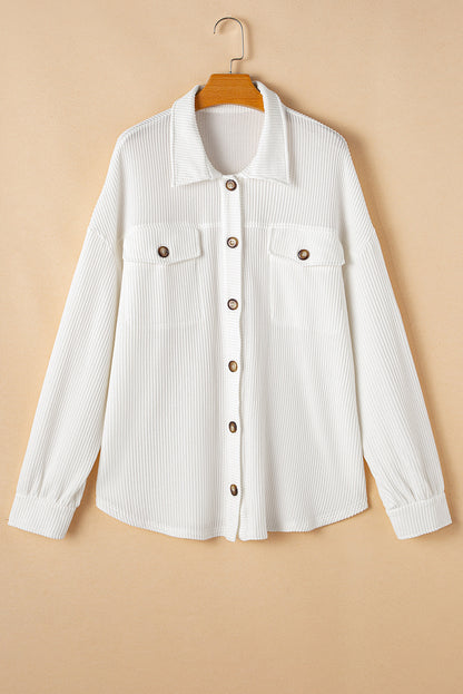 White plus size corded shacket