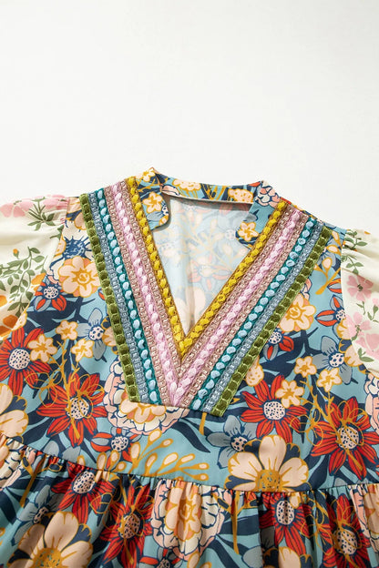 Printed Notched Flounce Sleeve Mini Dress