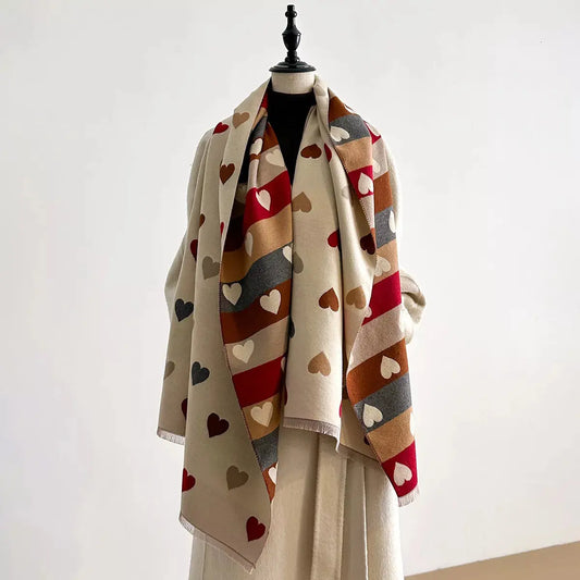 Heart Pattern Fringe Winter Scarf Simply Love