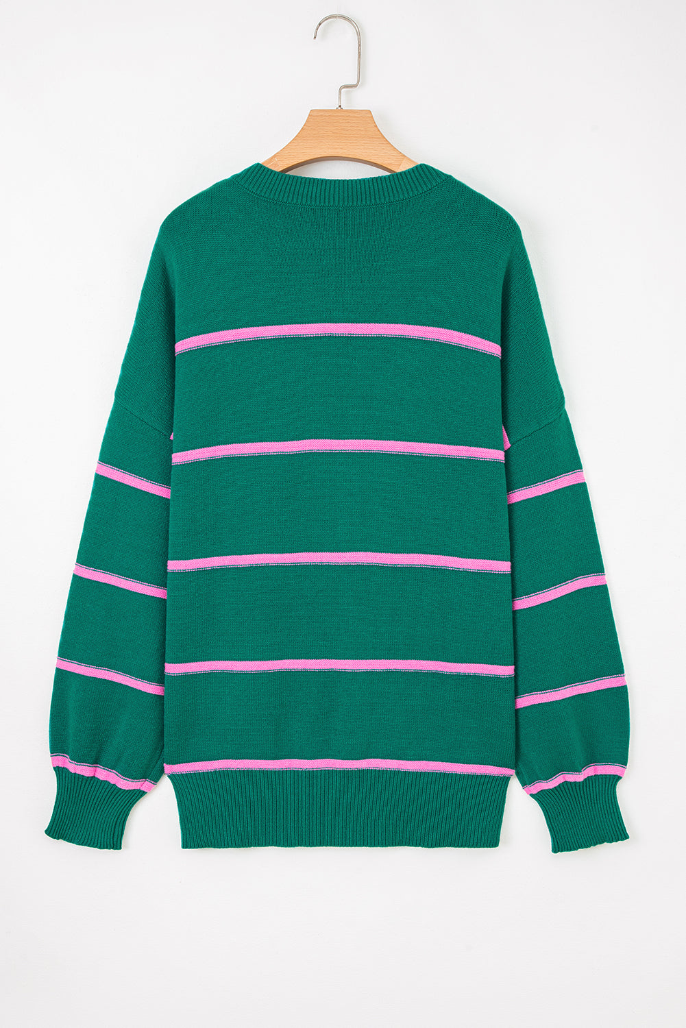 Green Stripe Half Buttons Drop Shoulder Plus Size Sweater Dear-Lover Dropshipping