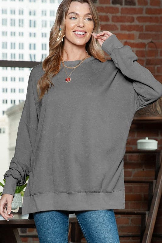 Light washed drop shoulder oversized sweatshirt.