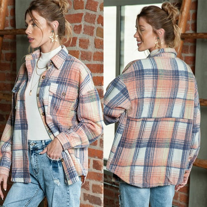 Pink plaid shacket shirt - soft texture