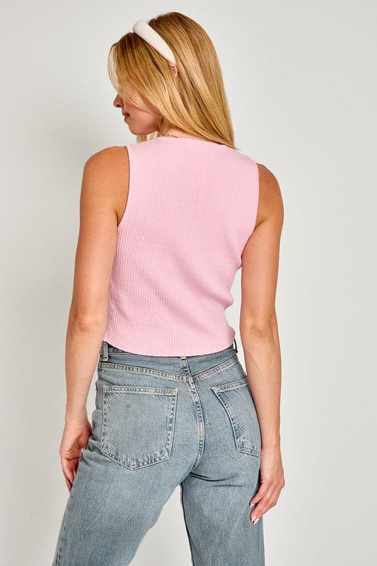 Satin Bow Detail Sleeveless Sweater Top.