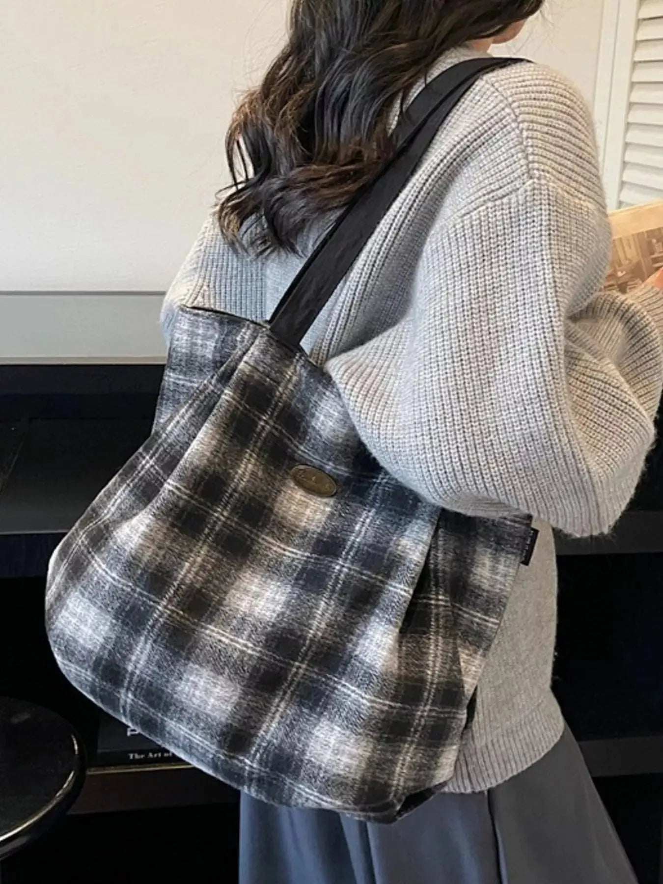 Plaid Pattern Casual Tote Bag Simply Love