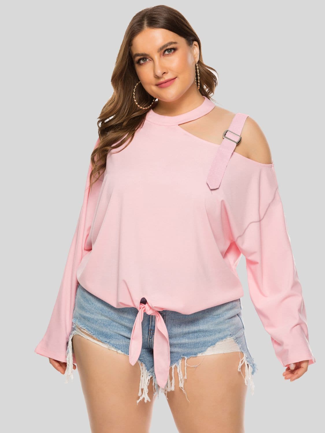 Plus Size Cold-Shoulder Tied Top.