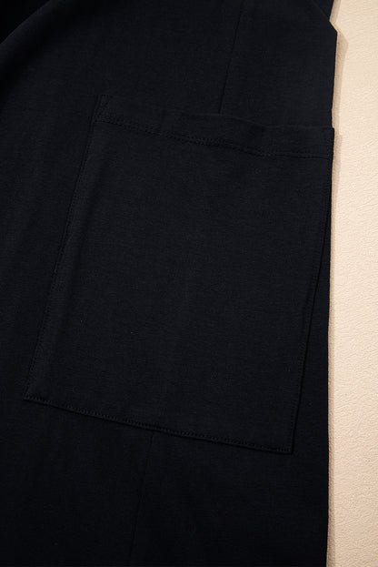 Black Drawstring Wide Leg Cargo Pockets Sleeveless Jumpsuit