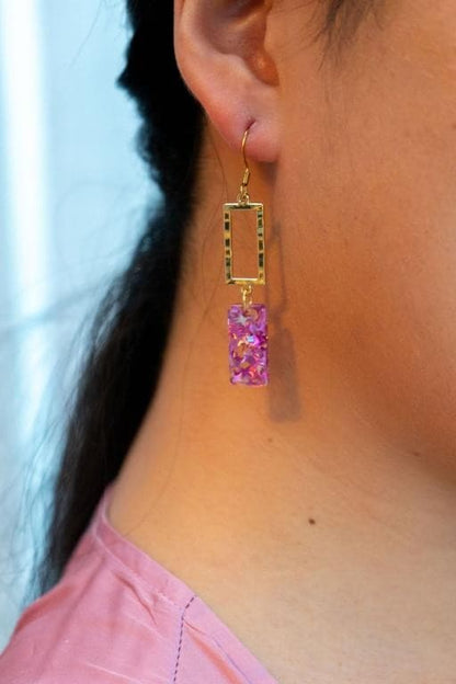 Raya Earrings - Pink Glitter.