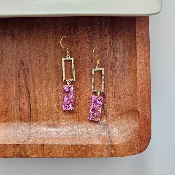 Raya Earrings - Pink Glitter.