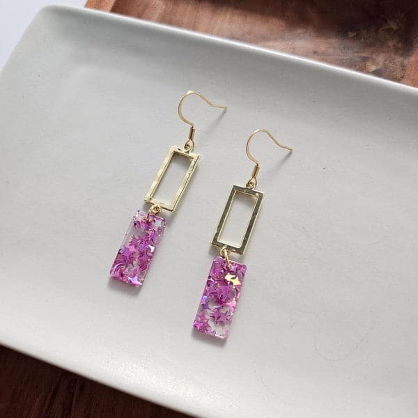 Raya Earrings - Pink Glitter.