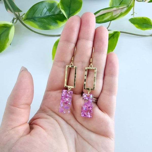 Raya Earrings - Pink Glitter.