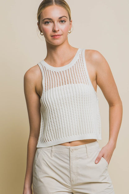 Sleeveless Open Knit Crop Top