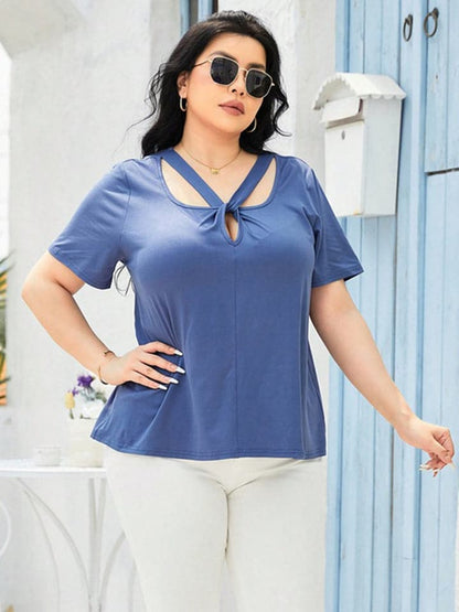 Plus Size Cutout Short Sleeve Top.