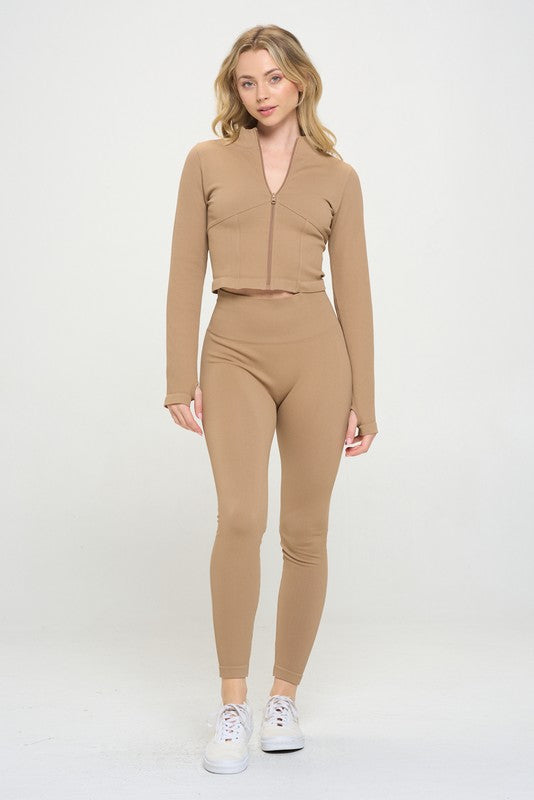 Seamless ribbed zip-up tracksuit