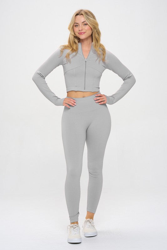 Seamless ribbed zip-up tracksuit