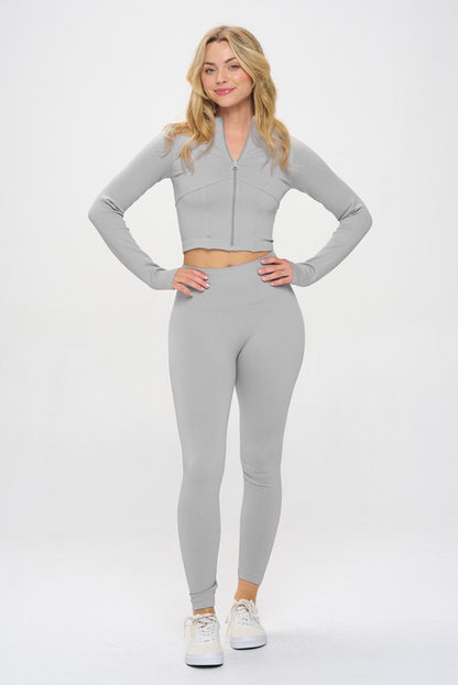 Seamless ribbed zip-up tracksuit