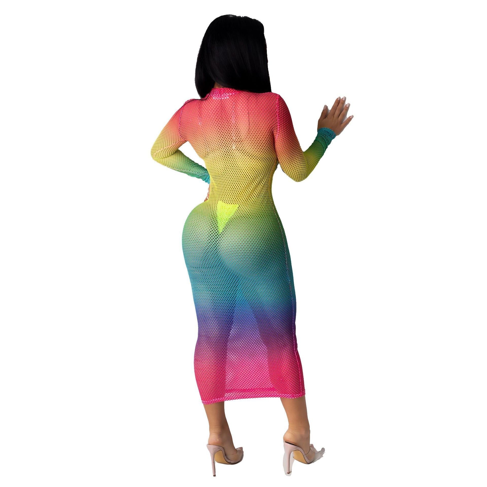 Wear Nightclub Super Elastic Angular Mesh Printed Dress Bella Mia