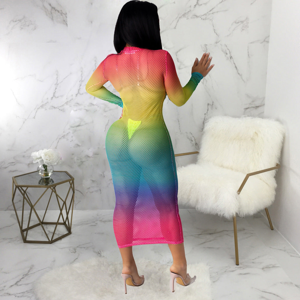 Wear Nightclub Super Elastic Angular Mesh Printed Dress Bella Mia