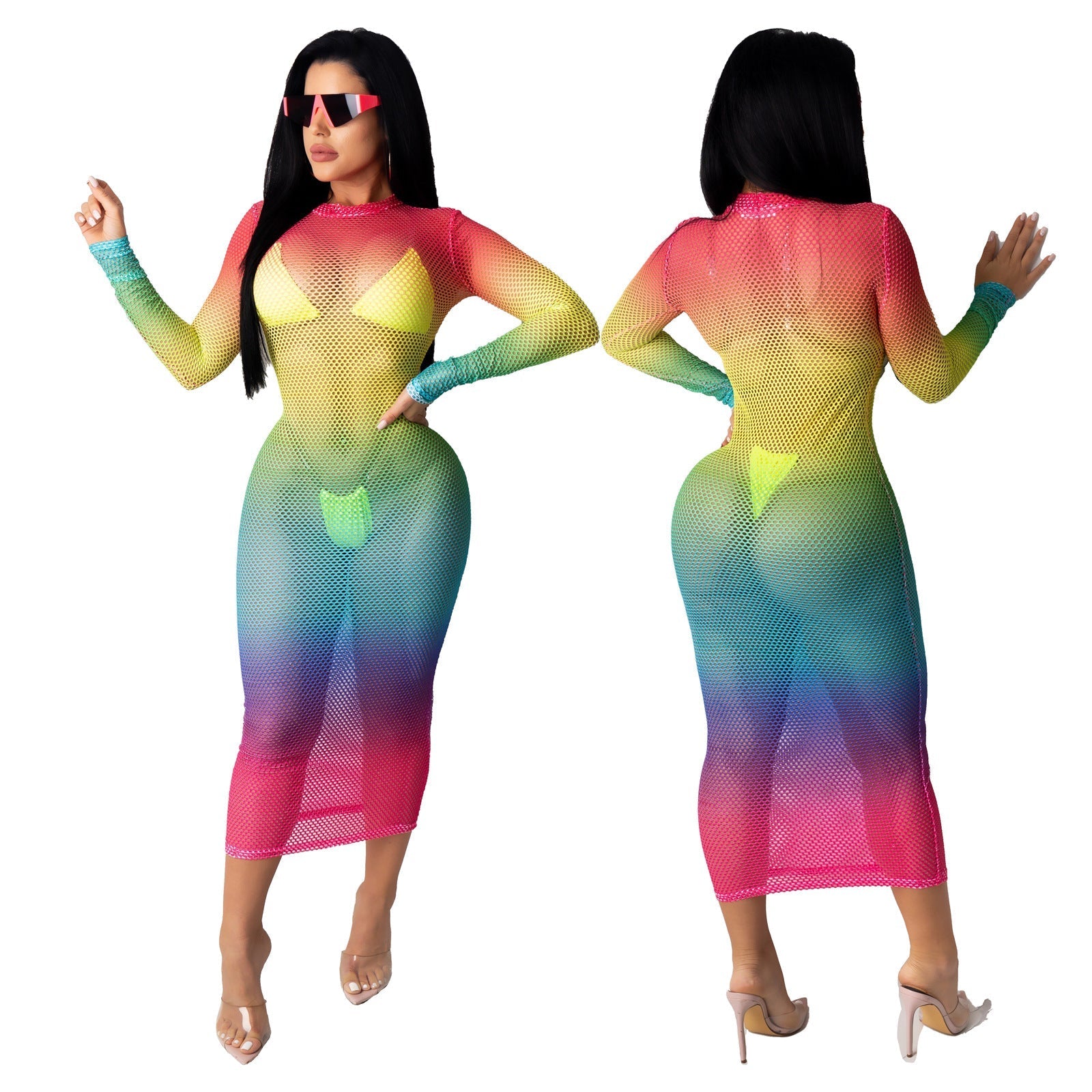 Wear Nightclub Super Elastic Angular Mesh Printed Dress Bella Mia