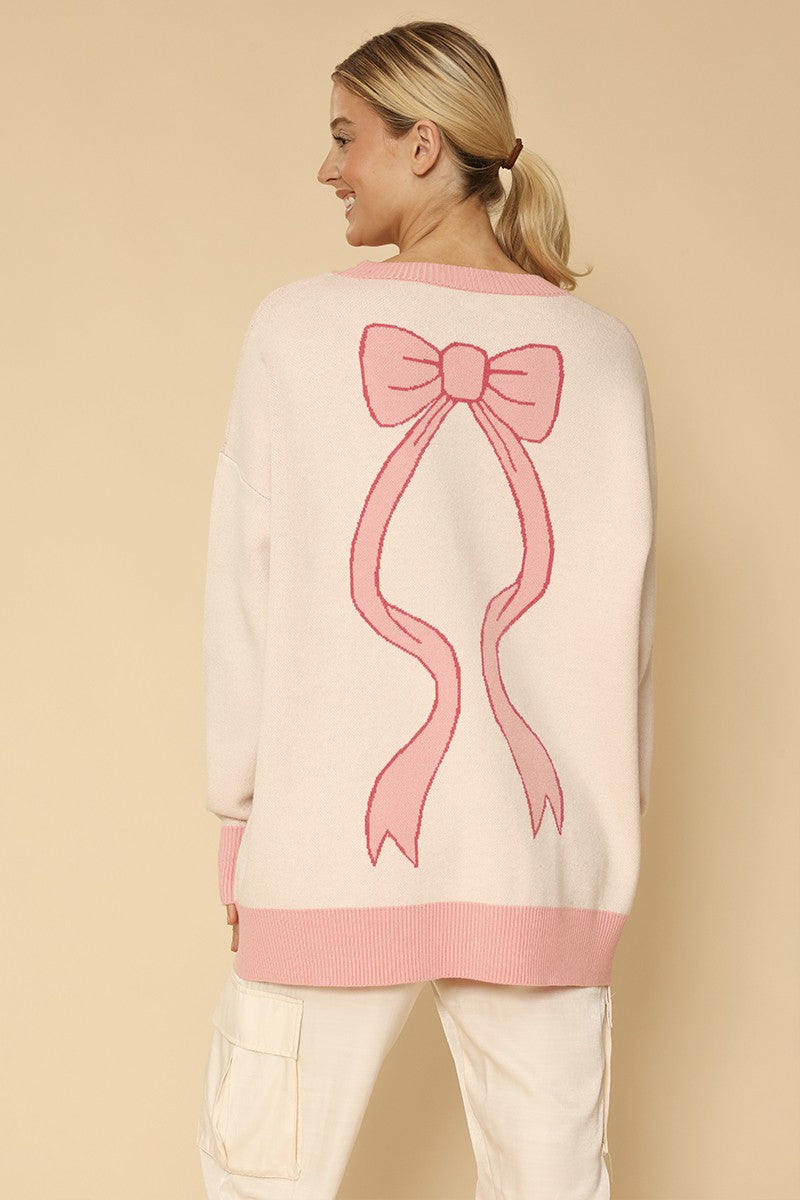 Varsity knit bow cardigan Miss Sparkling