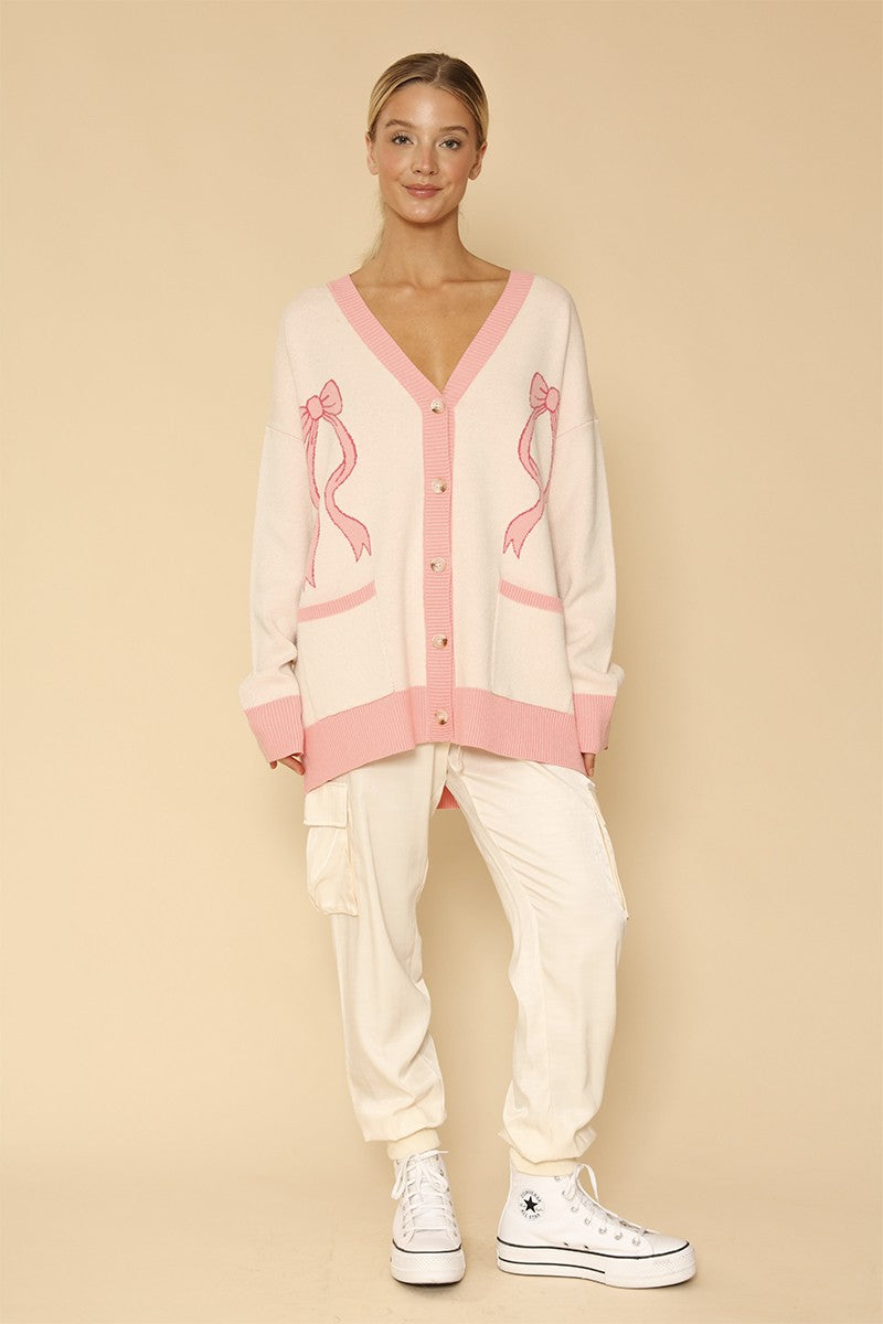 Varsity knit bow cardigan Miss Sparkling