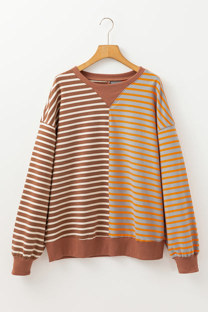 Brown Stripe Oversized Sweatshirt