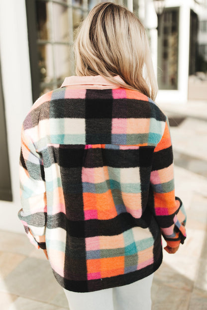 Cozy checkered sherpa henley sweatshirt for plus sizes