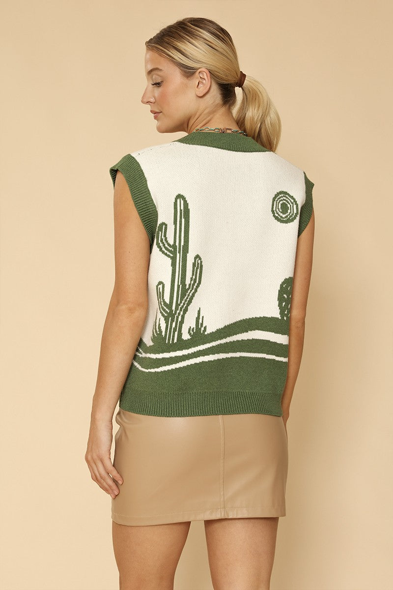 Desert landscape cactus sweater vest Miss Sparkling