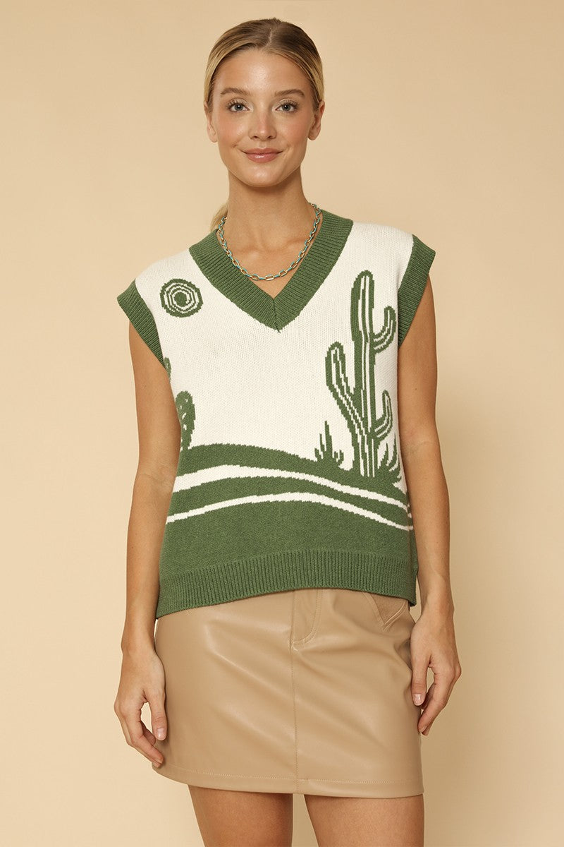 Desert landscape cactus sweater vest Miss Sparkling