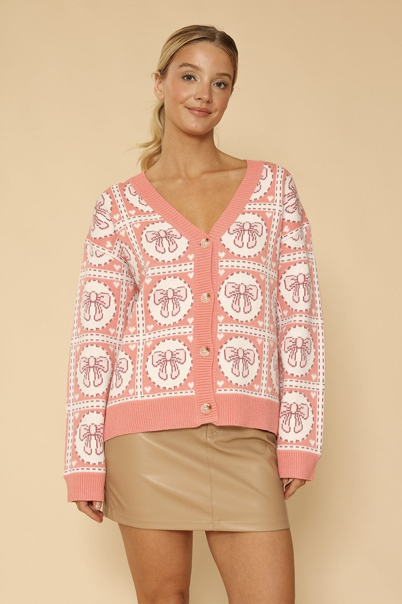 Bow tiled knit cardigan Miss Sparkling