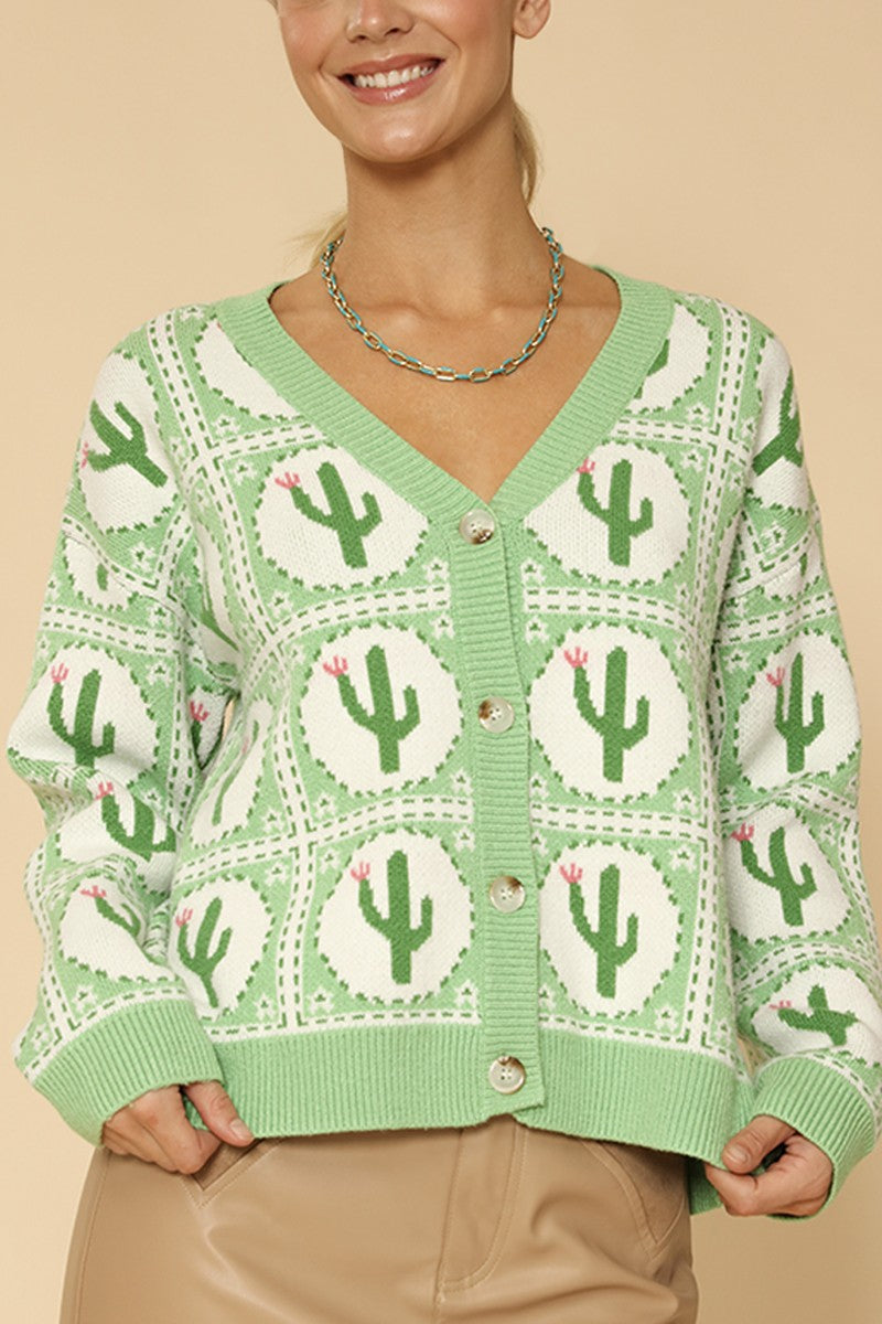 Cactus tiled knit cardigan Miss Sparkling