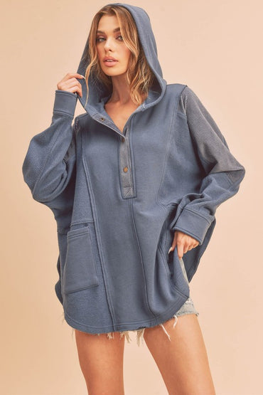 Chic dove pullover with corduroy panels