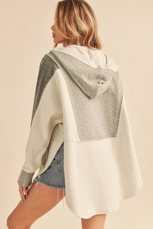 Chic Dove pullover with contrasting corduroy panels