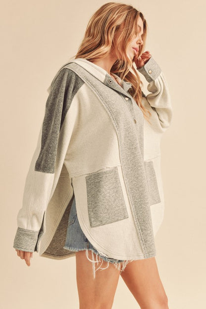 Chic Dove pullover with contrasting corduroy panels