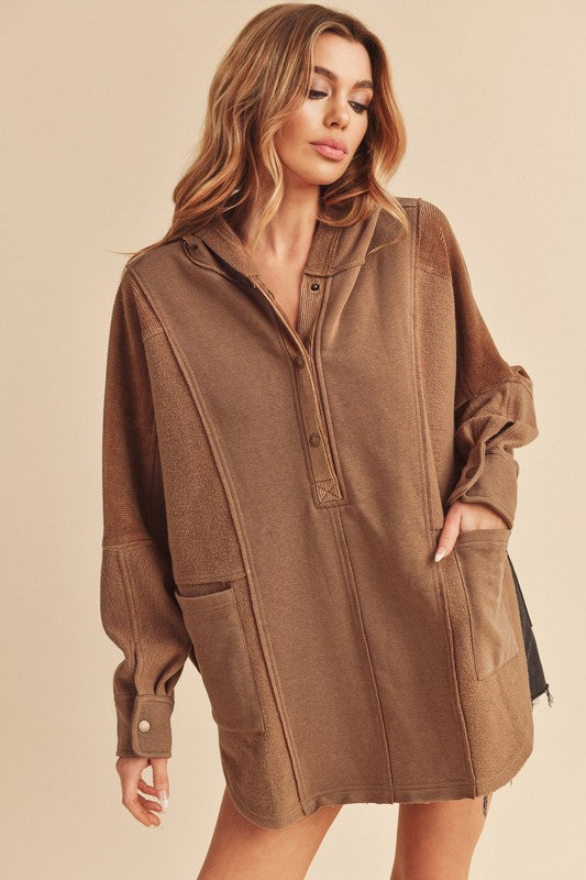 Chic Dove pullover with contrasting corduroy panels