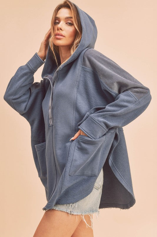 Chic Dove pullover with contrasting corduroy panels