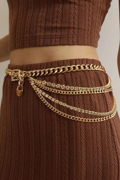 Rhinestone Decor Metal Chain Belt.