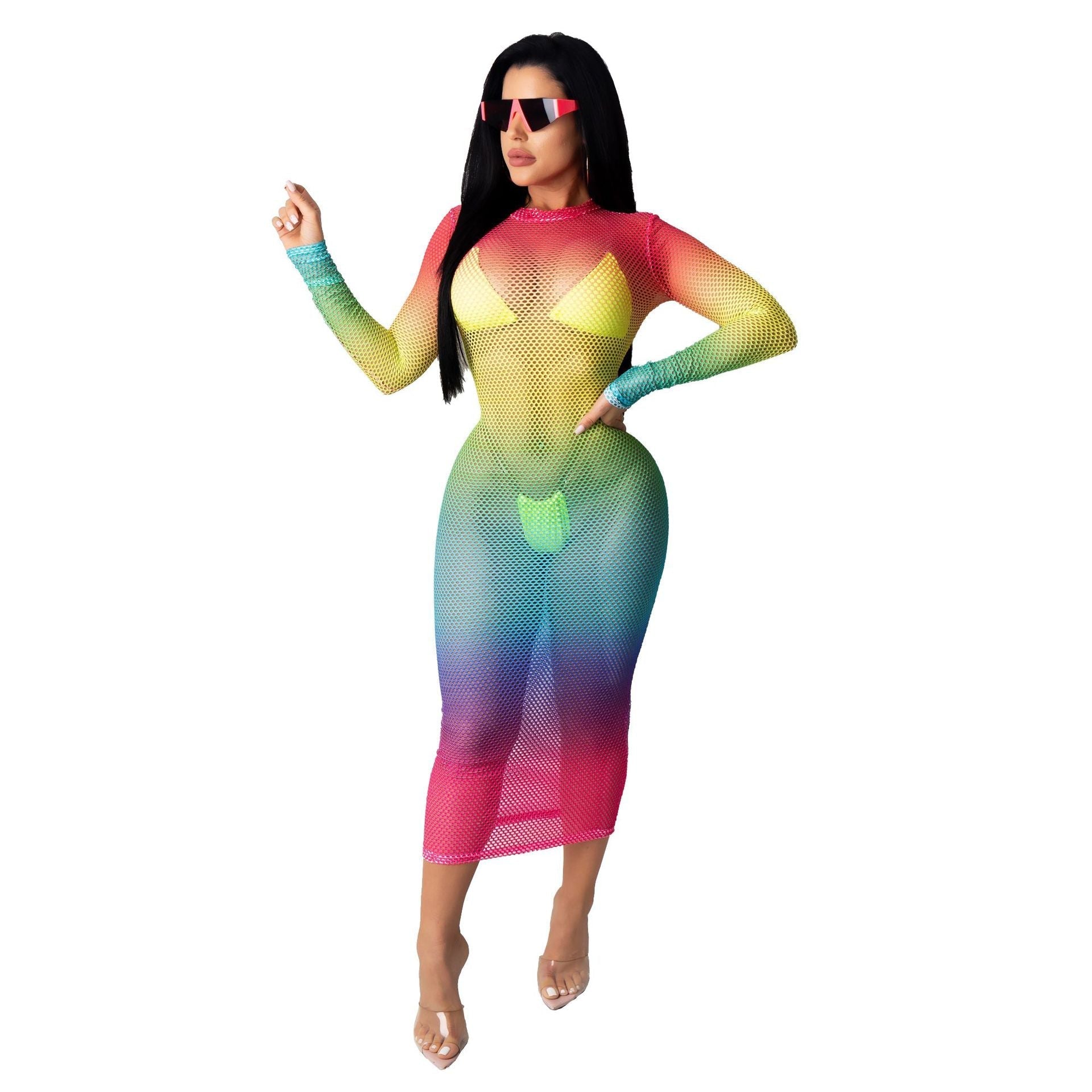 Wear Nightclub Super Elastic Angular Mesh Printed Dress Bella Mia