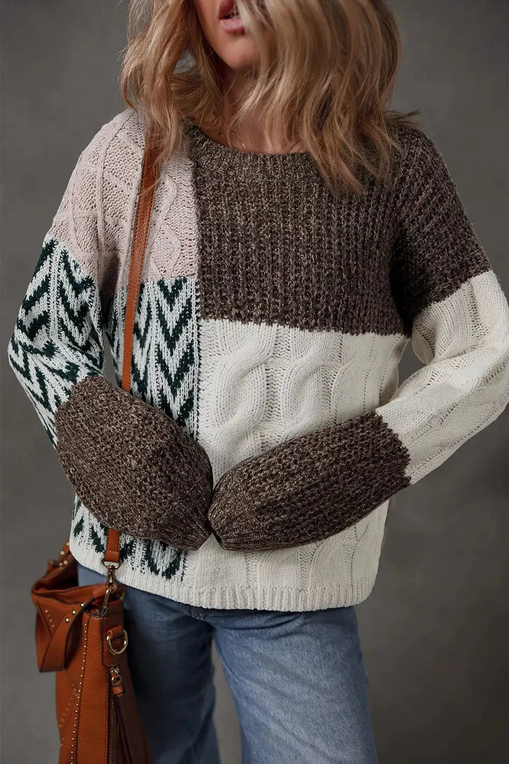Color Block Cable Knit Sweater Simply Love