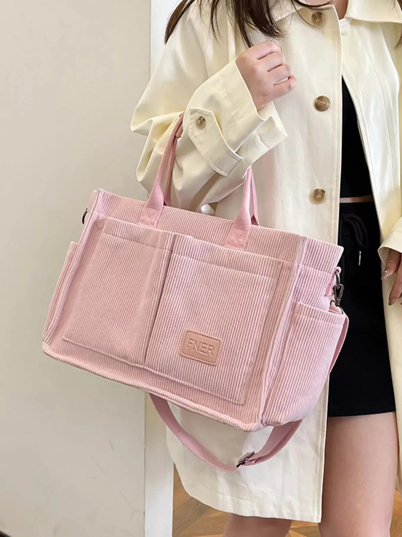 Corduroy Multi-Pocket Tote Bag Simply Love