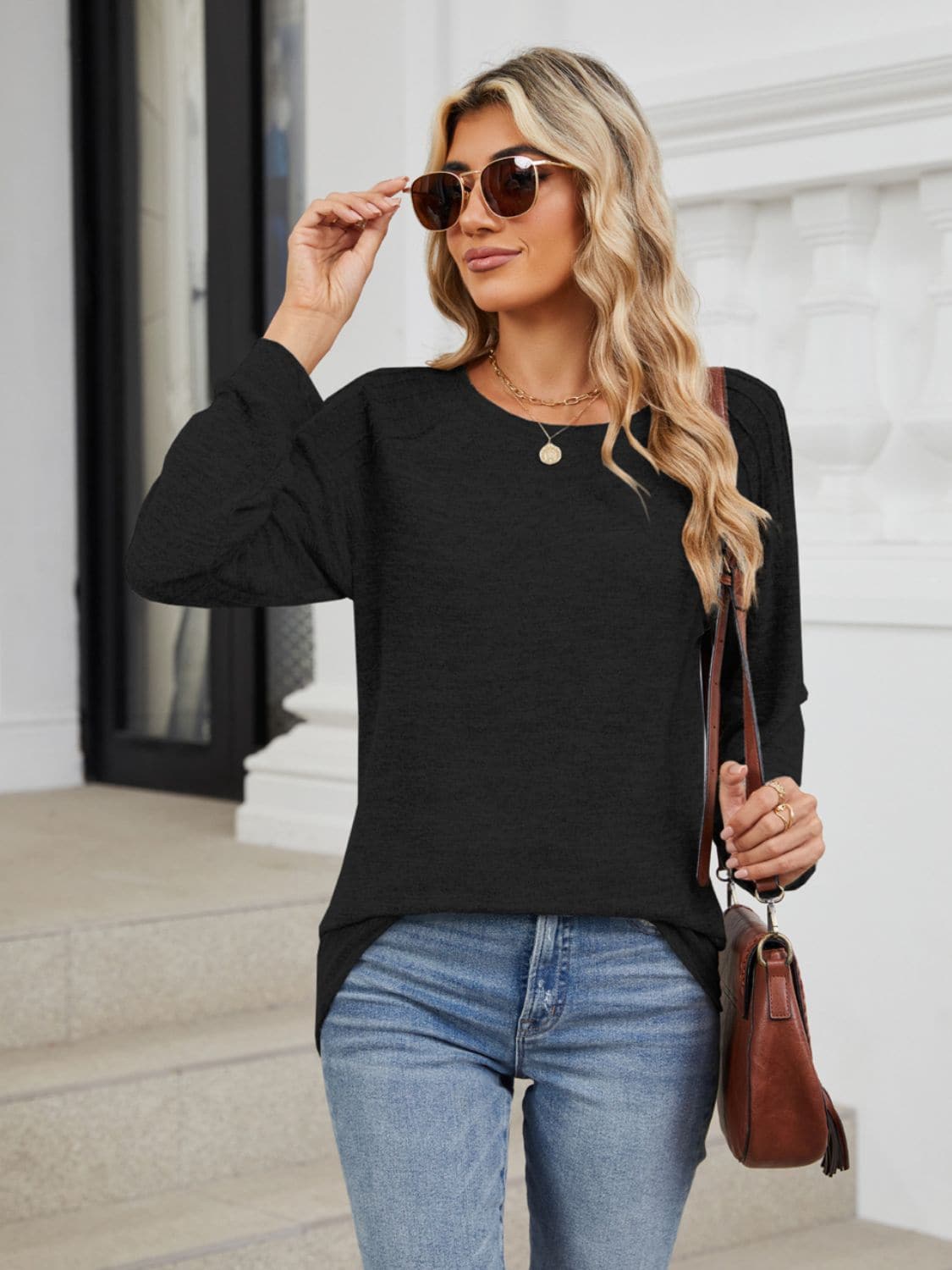 Round Neck Long Sleeve T-Shirt.