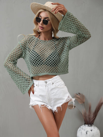 Openwork Flare Sleeve Cropped Cover Up.