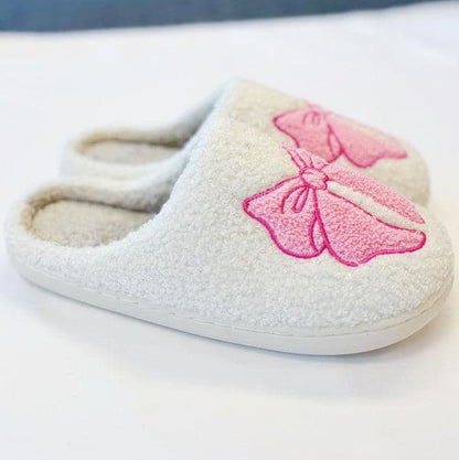 Pink Lounge Bow Cozy Slippers.