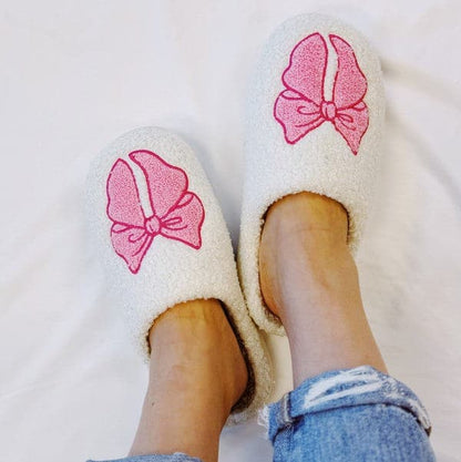 Pink Lounge Bow Cozy Slippers.