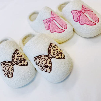 Pink Lounge Bow Cozy Slippers.