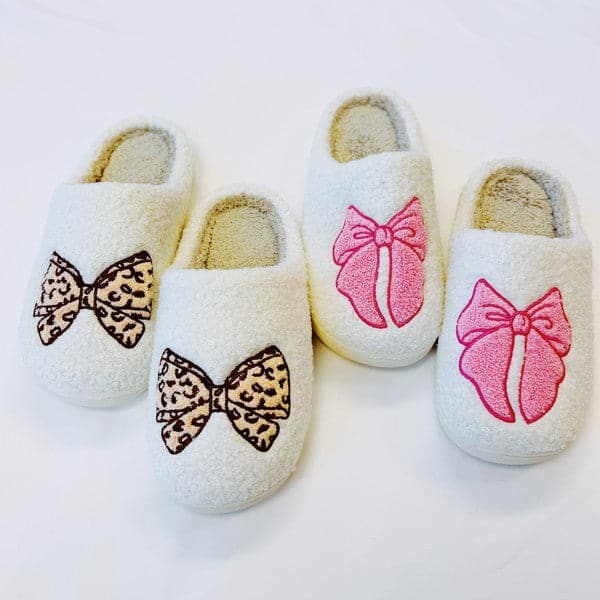 Pink Lounge Bow Cozy Slippers.