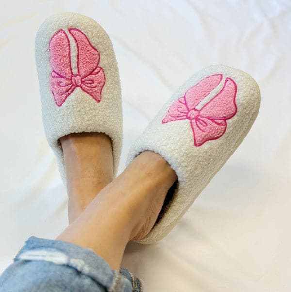 Pink Lounge Bow Cozy Slippers.