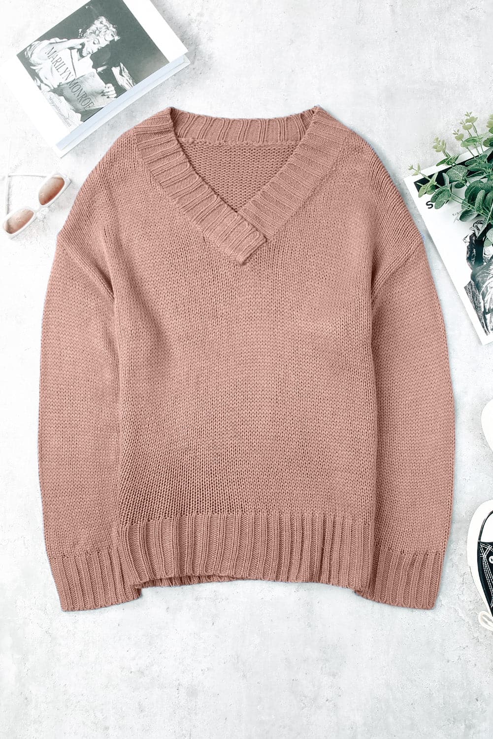 V-Neck Dropped Shoulder Sweater.