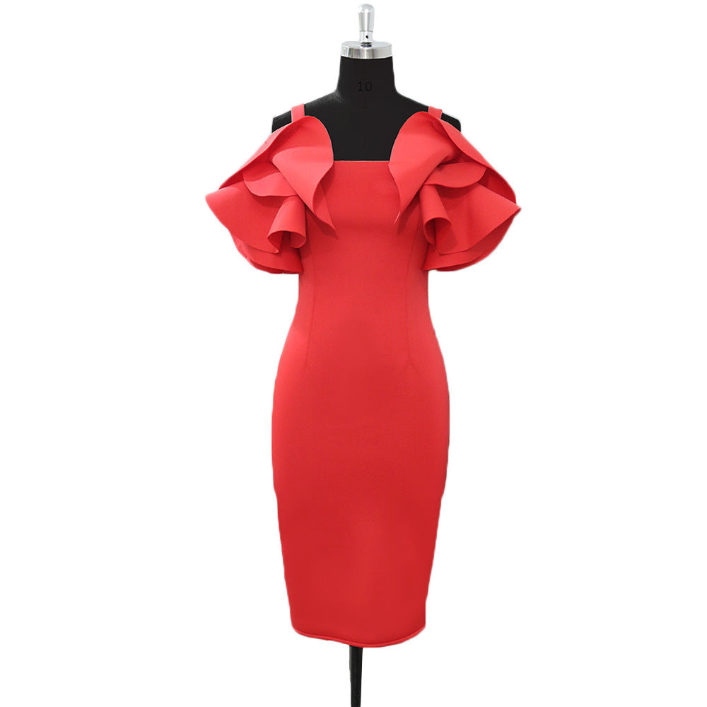 Sexy Spaghetti-Strap Ruffle Elegant Slim High Waist Slimming Sheath plus Size Dress Women Dress Bella Mia