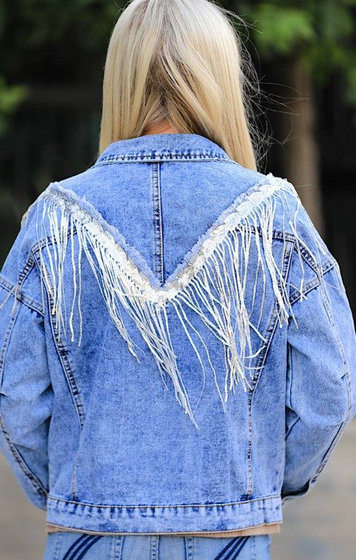 Fringe Denim Jacket Miss Sparkling
