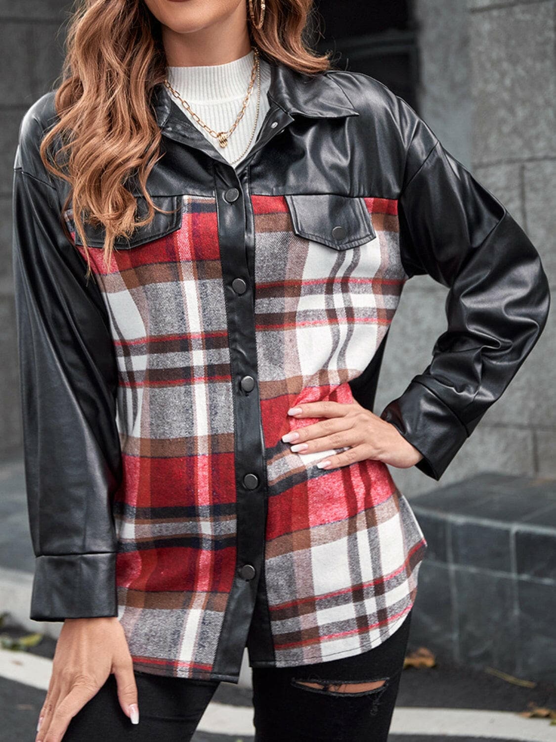 Plaid Button Up Dropped Shoulder JacketStay Stylish in the Plaid Button Up Dropped Shoulder Jacket
 Upgrade your wardrobe with our Plaid Button Up Dropped Shoulder Jacket, a versatile piece that combines Love Salve Dropped Shoulder Jacket